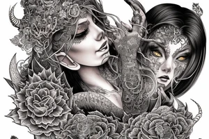 Female Elven Woman Oni Intense Elaborate Intricate Comprehensive Detailed Gorgeous Vibrant tattoo idea