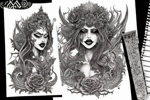 Female Elven Woman Oni Intense Elaborate Intricate Comprehensive Detailed Gorgeous Vibrant tattoo idea