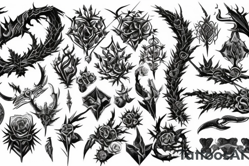 Thorns Thorns Smokey Grim Detailed Elaborate Comprehensive Intricate Ornate Vicious tattoo idea