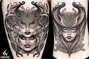 Smokey Pagan Runic Elaborate Intricate Comprehensive Demon woman gorgeous beautiful fierce Feral tattoo idea