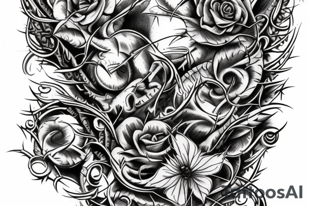Thorns Thorns Smokey Grim Detailed Elaborate Comprehensive Intricate Ornate Vicious tattoo idea