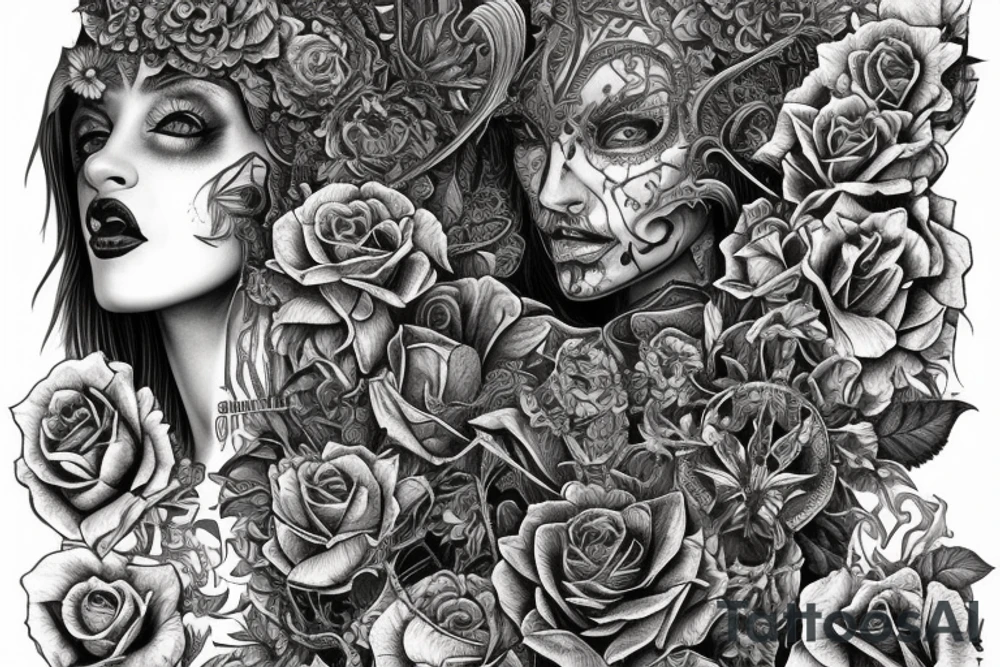Necromancer Woman Intense Elaborate Intricate Comprehensive Detailed Gorgeous Vibrant tattoo idea
