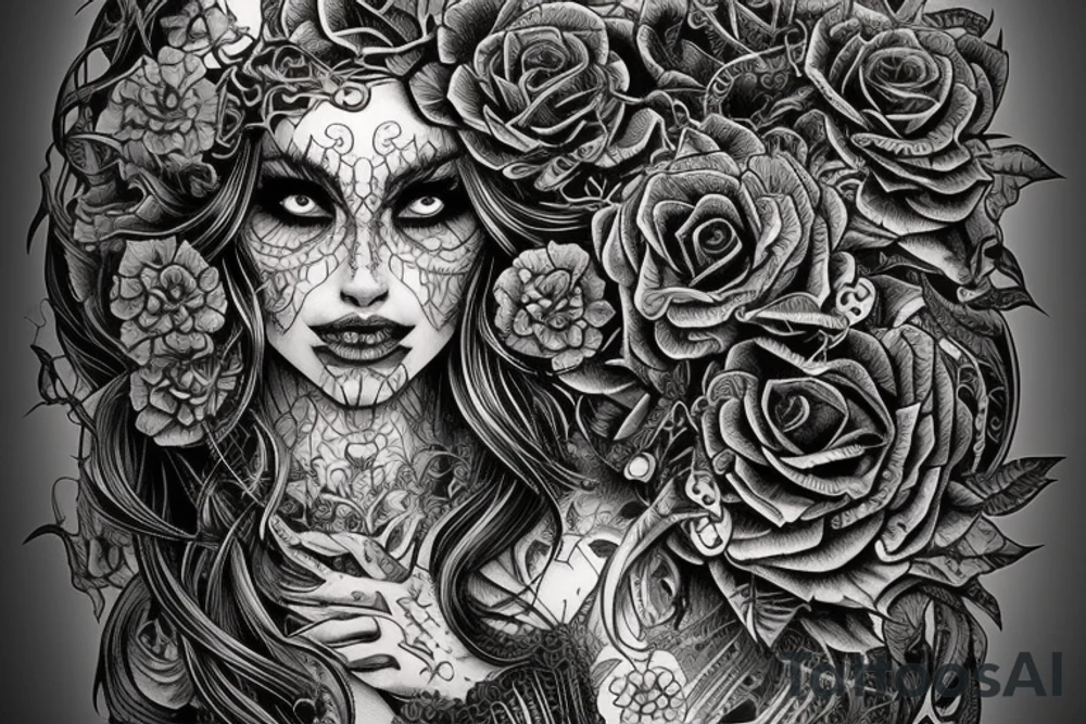 Necromancer Woman Intense Elaborate Intricate Comprehensive Detailed Gorgeous Vibrant tattoo idea