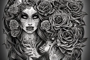 Necromancer Woman Intense Elaborate Intricate Comprehensive Detailed Gorgeous Vibrant tattoo idea