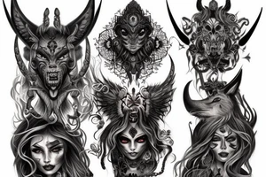 Smokey Pagan Runic Elaborate Intricate Comprehensive Demon woman gorgeous beautiful fierce Feral tattoo idea