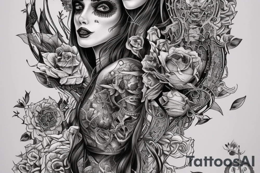 Necromancer Woman Intense Elaborate Intricate Comprehensive Detailed Gorgeous Vibrant tattoo idea