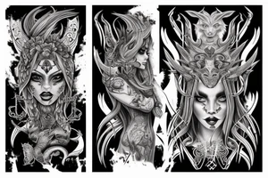 Smokey Pagan Runic Elaborate Intricate Comprehensive Demon woman gorgeous beautiful fierce Feral tattoo idea