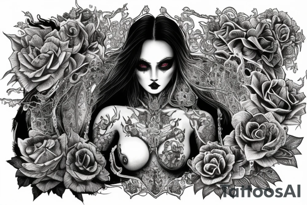 Necromancer Woman Intense Elaborate Intricate Comprehensive Detailed Gorgeous Vibrant tattoo idea