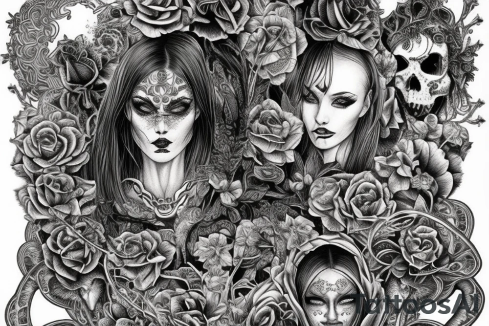 Necromancer Woman Intense Elaborate Intricate Comprehensive Detailed Gorgeous Vibrant tattoo idea