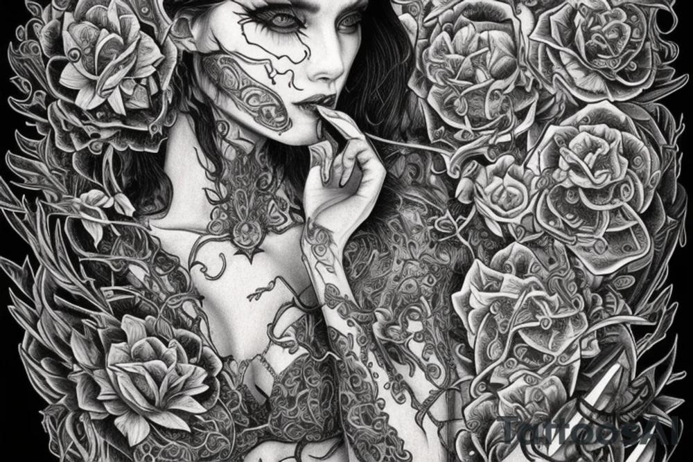 Necromancer Woman Intense Elaborate Intricate Comprehensive Detailed Gorgeous Vibrant tattoo idea