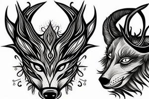 3 eyed wolf made from the forest with branches as demon horns tattoo idea