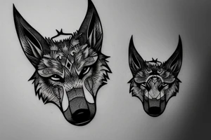 3 eyed wolf made from the forest with branches as demon horns tattoo idea