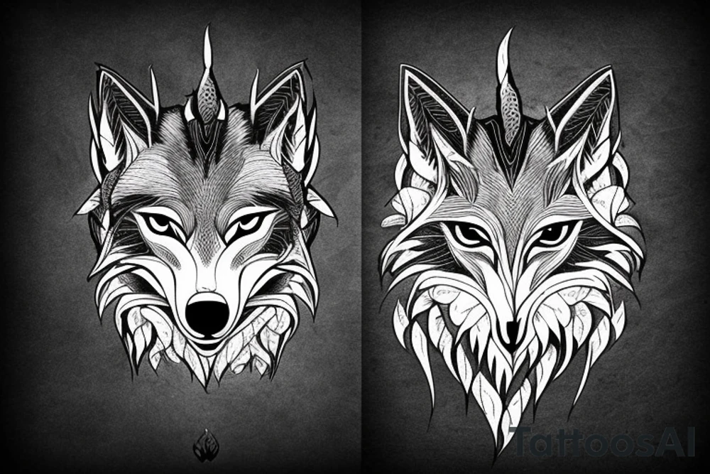 3 eyed wolf made from the forest with branches as demon horns tattoo idea 3 eyed wolf made from the forest with branches as demon horns tattoo idea