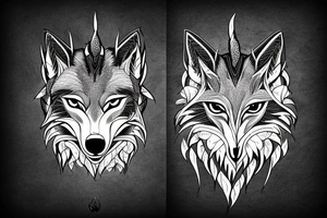 3 eyed wolf made from the forest with branches as demon horns tattoo idea