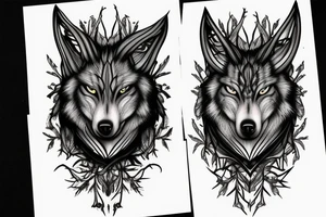 3 eyed wolf made from the forest with branches as demon horns tattoo idea
