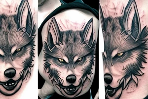 3 eyed wolf made from the forest with branches as demon horns tattoo idea