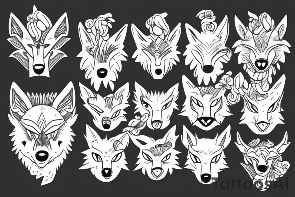 3 eyed wolf made from the forest with branches as demon horns tattoo idea