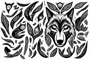 3 eyed wolf made from the forest with branches as demon horns tattoo idea