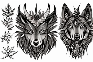 3 eyed wolf made from the forest with branches as demon horns tattoo idea