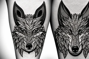 3 eyed wolf made from the forest with branches as demon horns. tattoo idea