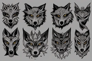 Terrifying 3 eyed wolf made from the forest with branches as demon horns. tattoo idea