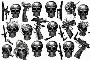 Hot Girls , skulls and guns sleeve tattoo idea