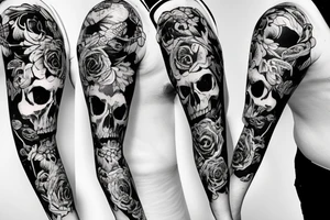 Hot Girls , skulls and guns sleeve tattoo idea
