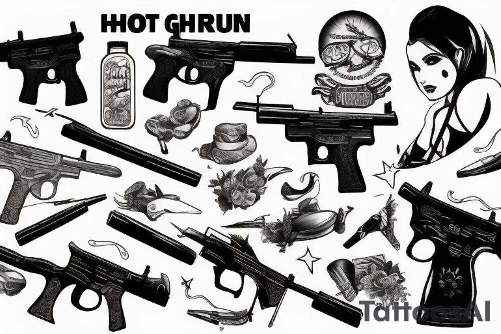 Hot Girls and guns tattoo idea