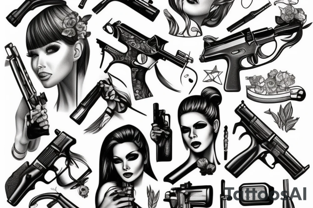 Hot Girls and guns tattoo idea