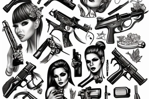 Hot Girls and guns tattoo idea