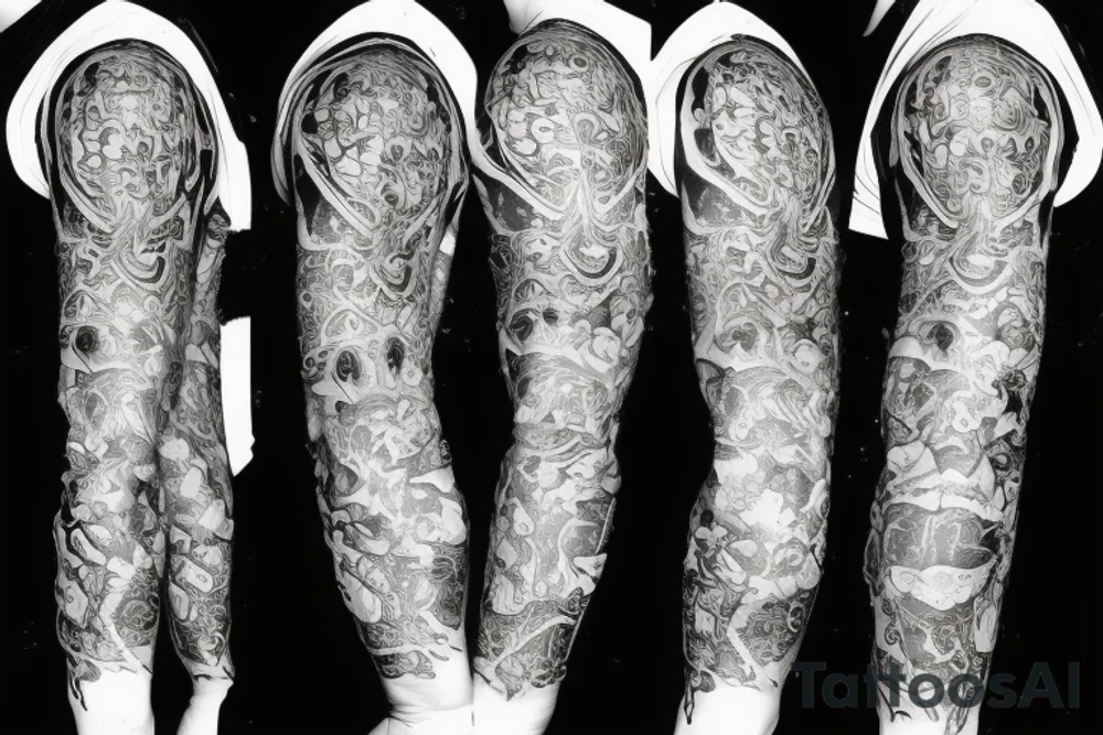 Flaming skulls sleeve tattoo idea
