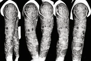 Flaming skulls sleeve tattoo idea