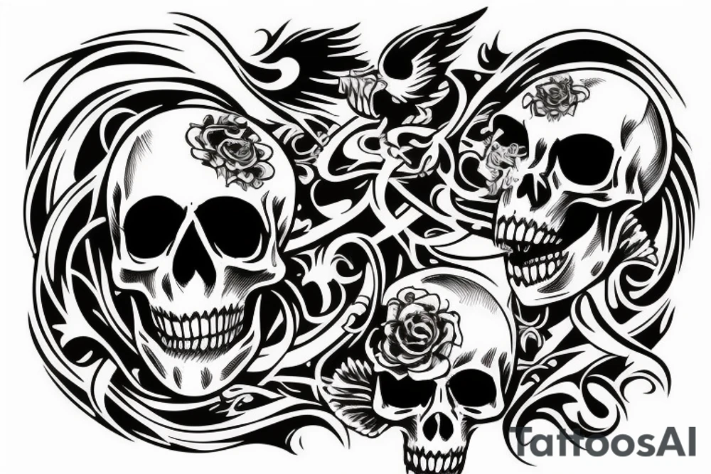 Flaming skulls sleeve tattoo idea