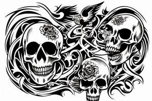 Flaming skulls sleeve tattoo idea