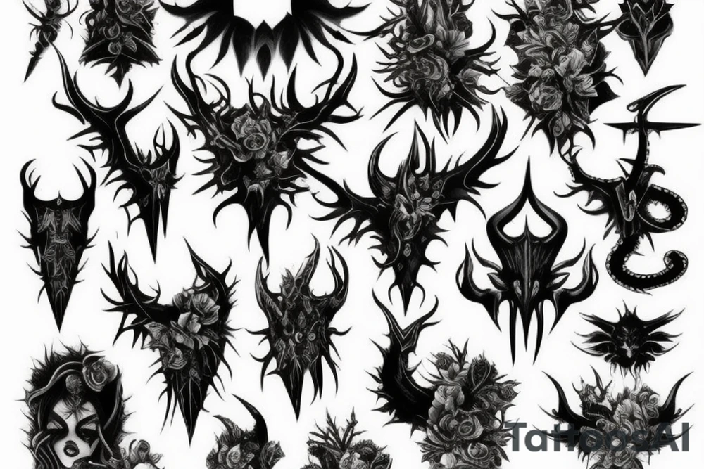 Demoness Thorns Smokey Grim Detailed Elaborate Comprehensive Intricate Ornate Vicious tattoo idea