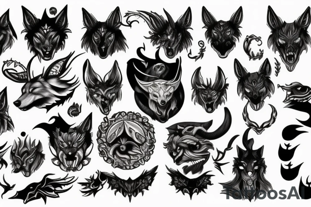 Wolf with demon horns tattoo idea