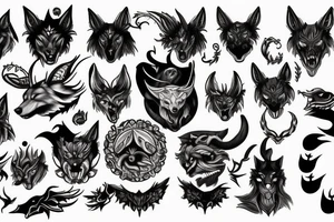 Wolf with demon horns tattoo idea