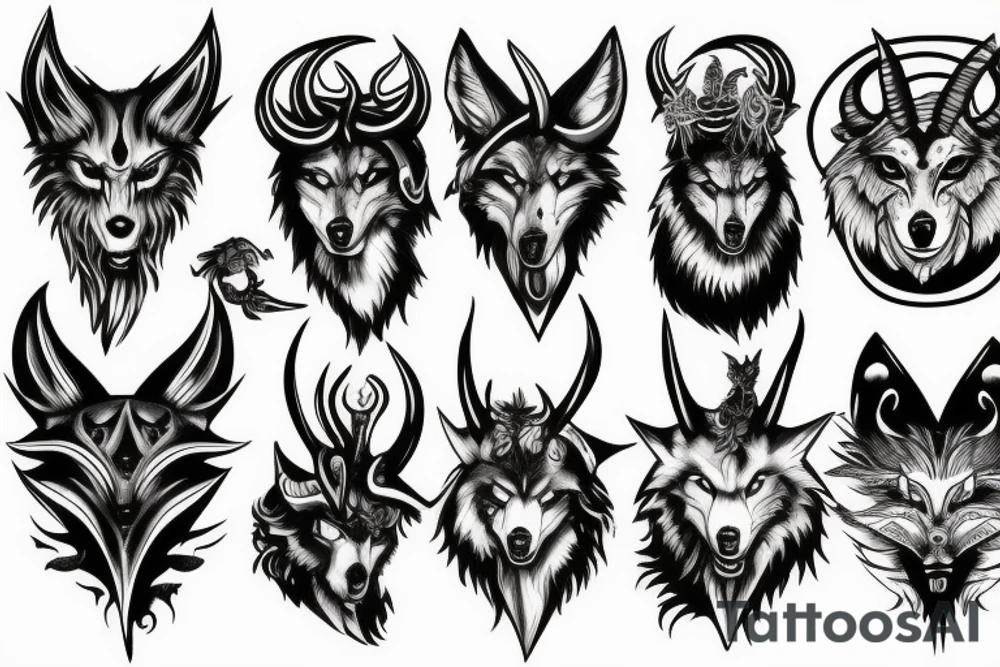 Wolf with demon horns tattoo idea