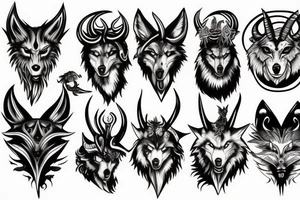 Wolf with demon horns tattoo idea