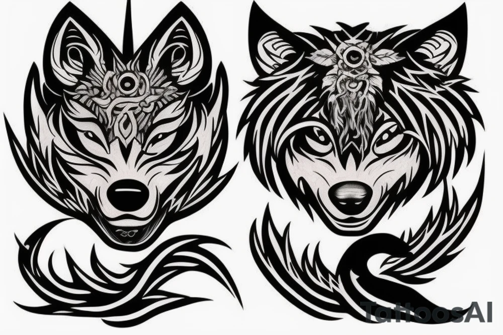 Wolf with demon horn tattoo idea