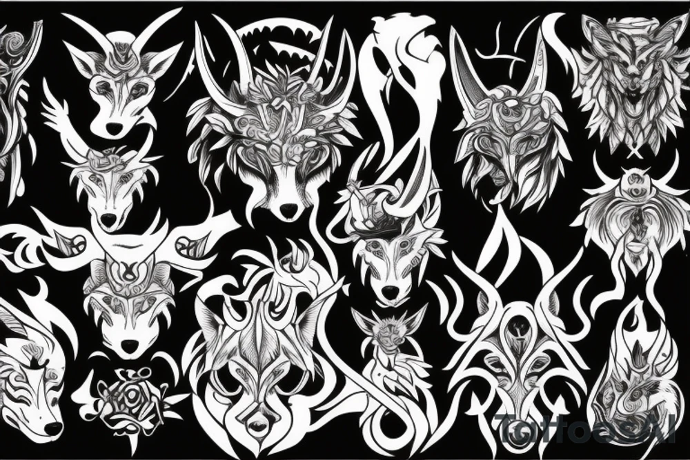 Wolf with demon horn tattoo idea