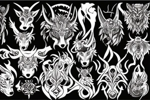 Wolf with demon horn tattoo idea