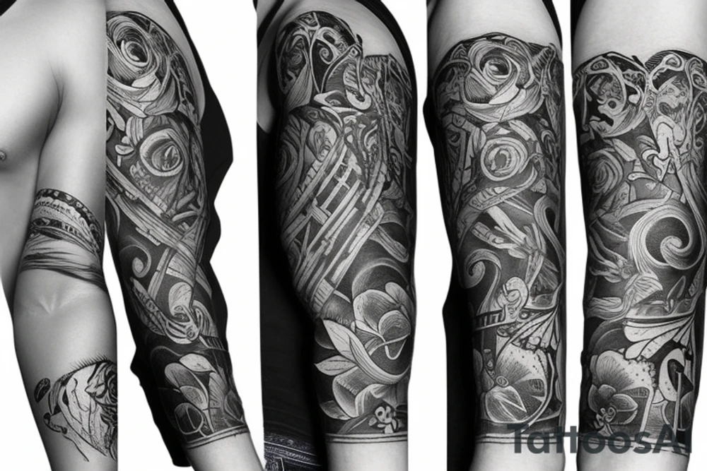 Blackwork arm sleeve tattoo idea
