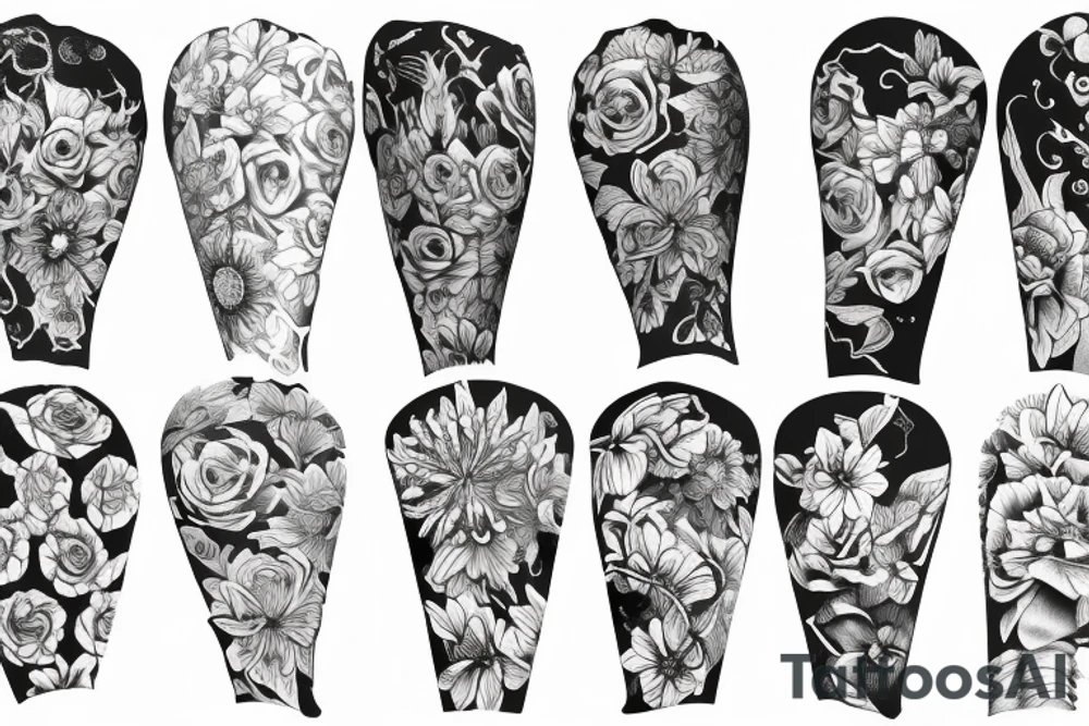 Blackwork arm sleeve flowers tattoo idea