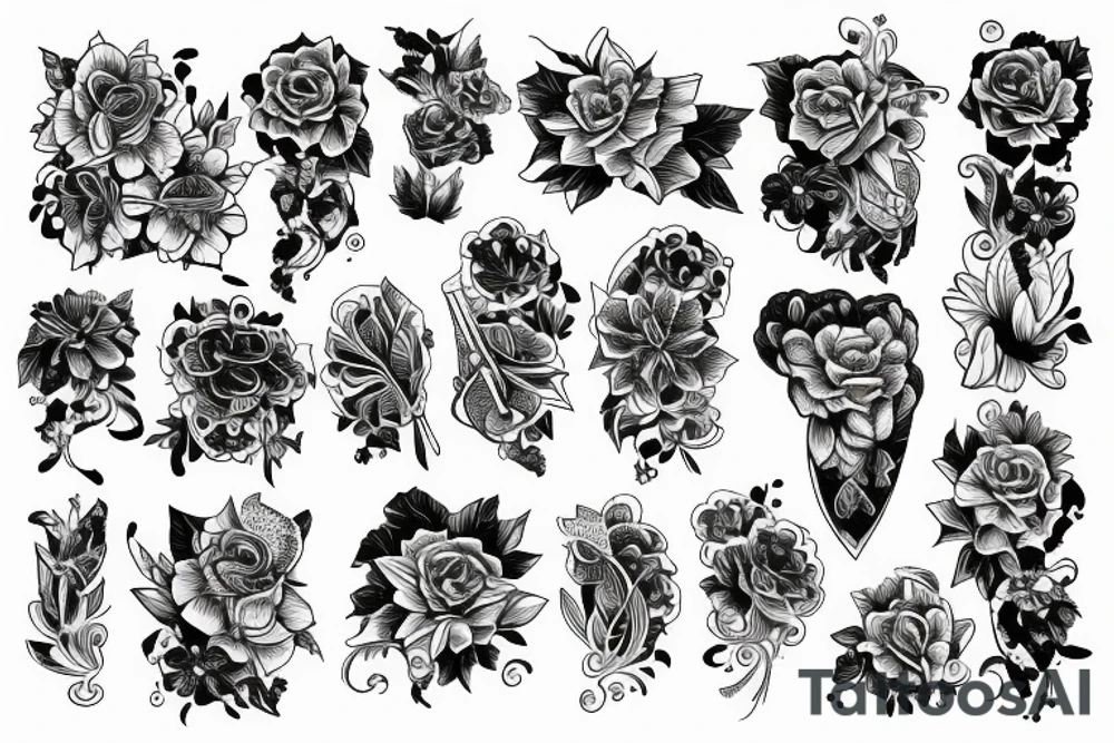 Blackwork arm sleeve flowers tattoo idea