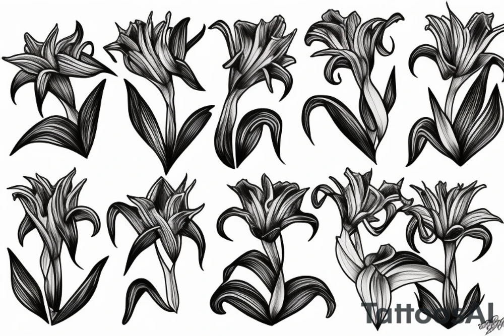 black work sleeve Hurricane lilies tattoo idea