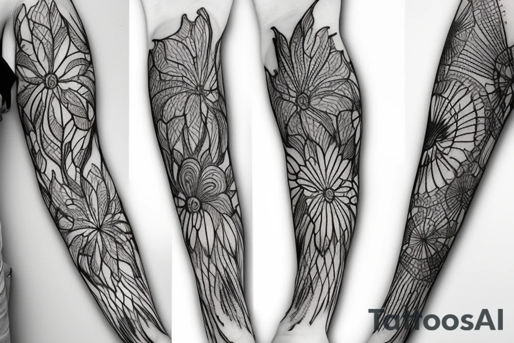 sleeve spider lily blackwork tattoo idea