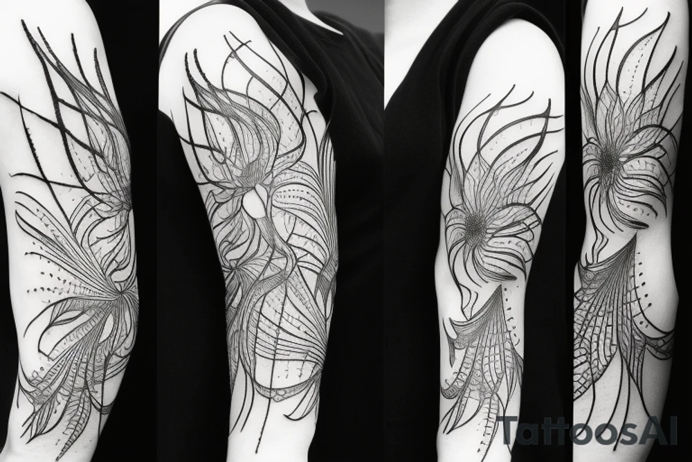 sleeve spider lilies blackwork tattoo idea