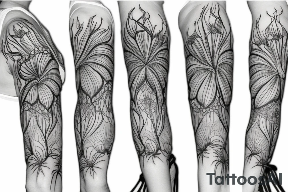 sleeve spider lilies chamomilies blackwork tattoo idea
