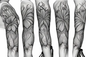 sleeve spider lilies chamomilies blackwork tattoo idea